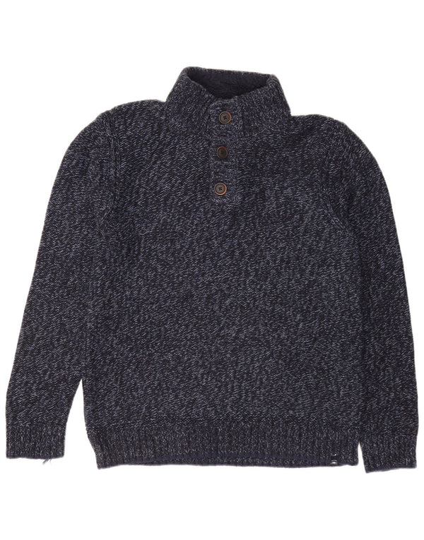 Maglione da uomo con collo abbottonato Fat Face in cotone medio blu navy screziato