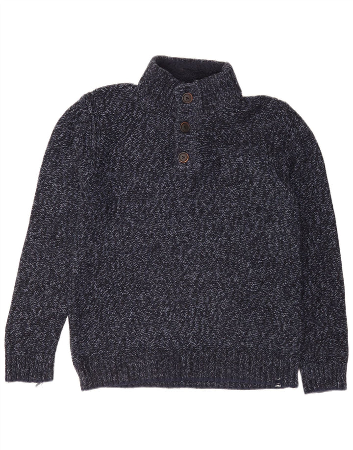 Maglione da uomo con collo abbottonato Fat Face in cotone medio blu navy screziato