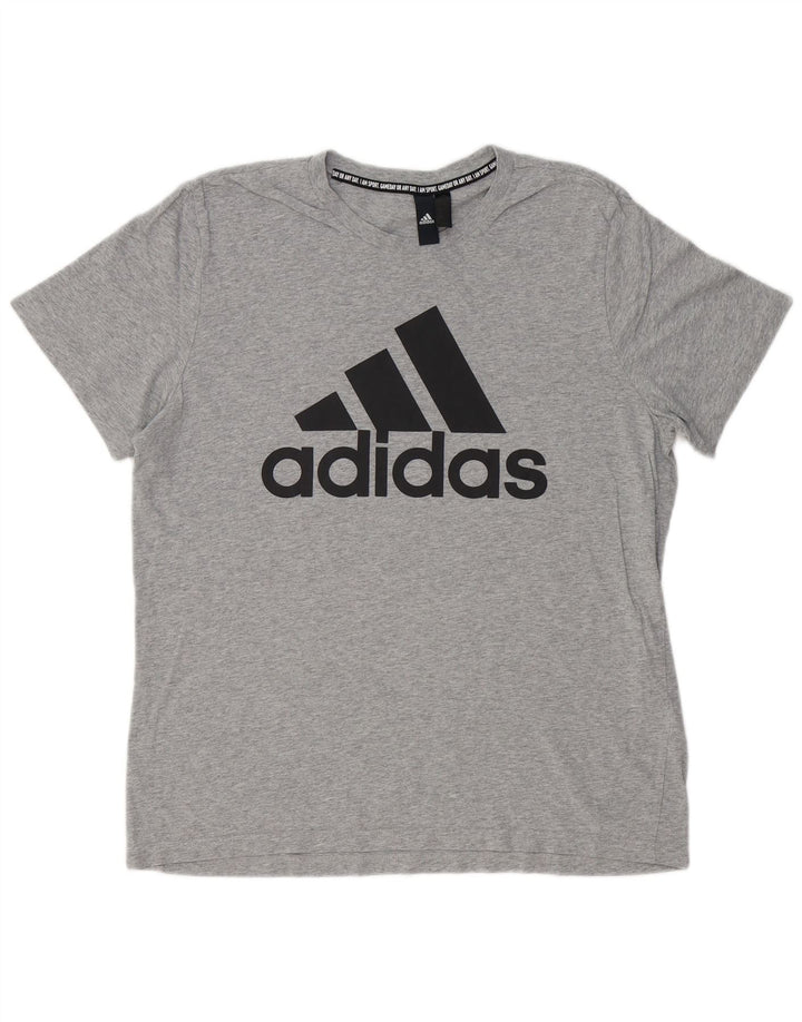 T-shirt grafica da uomo ADIDAS Top grande in cotone grigio