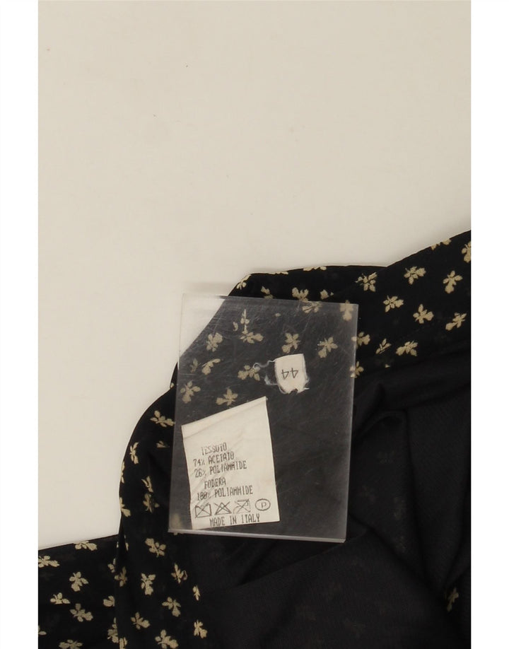 Gonna a trapezio a vita alta da donna VINTAGE IT 44 media W26 blu navy floreale