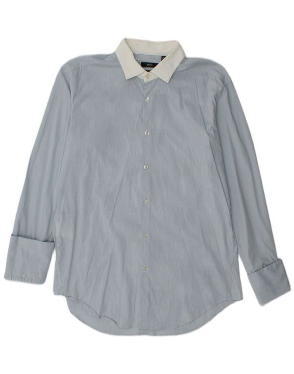 Camicia formale slim fit da uomo Hugo Boss taglia 42 16 1/2 grande gessato blu