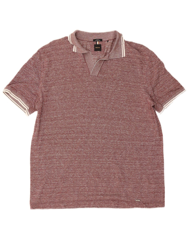 Hugo Boss Mens Slim Fit Polo Shirt XL Burgundy Flecked Cotton