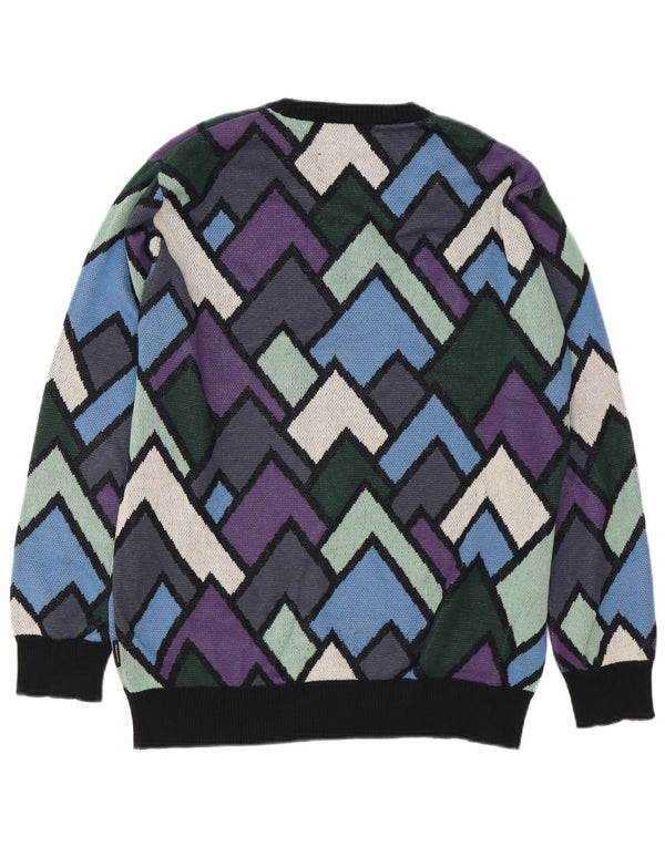 Maglione girocollo da uomo vintage in cotone geometrico multicolore medio