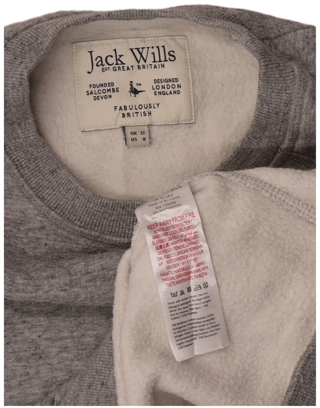 Felpa da donna Jack Wills Jumper UK 12 Cotone grigio medio