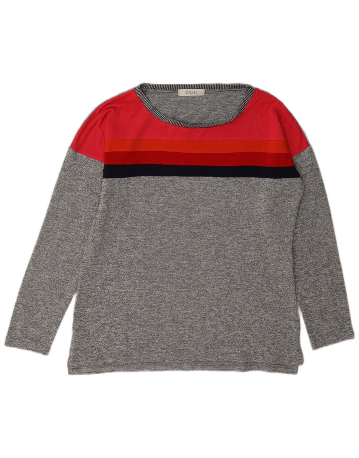 Top da donna a maniche lunghe Oasis UK 14 Poliestere color block grigio medio