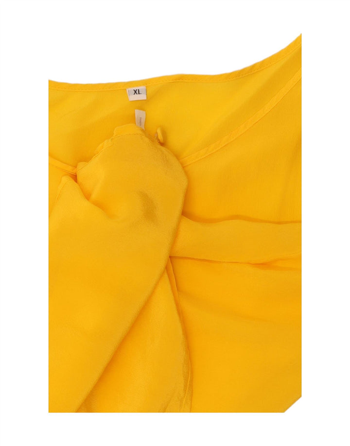 Top camicetta senza maniche da donna VINTAGE UK 18 XL seta gialla