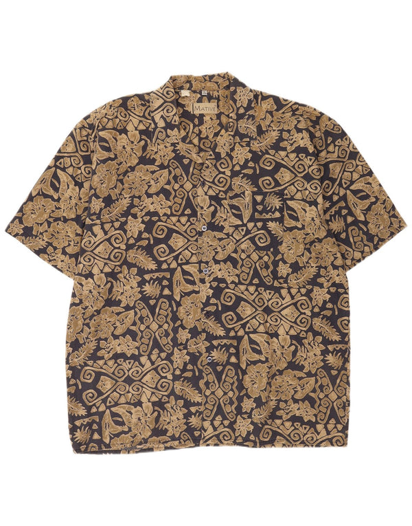 Camicia a maniche corte da uomo vintage XL Poliestere geometrico beige