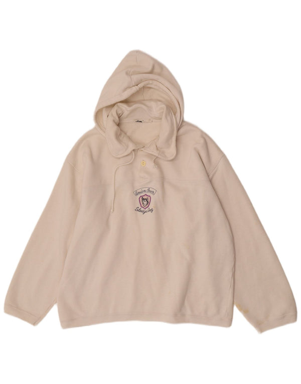 Maglione con cappuccio grafico da donna vintage con collo a polo UK 16 grande bianco