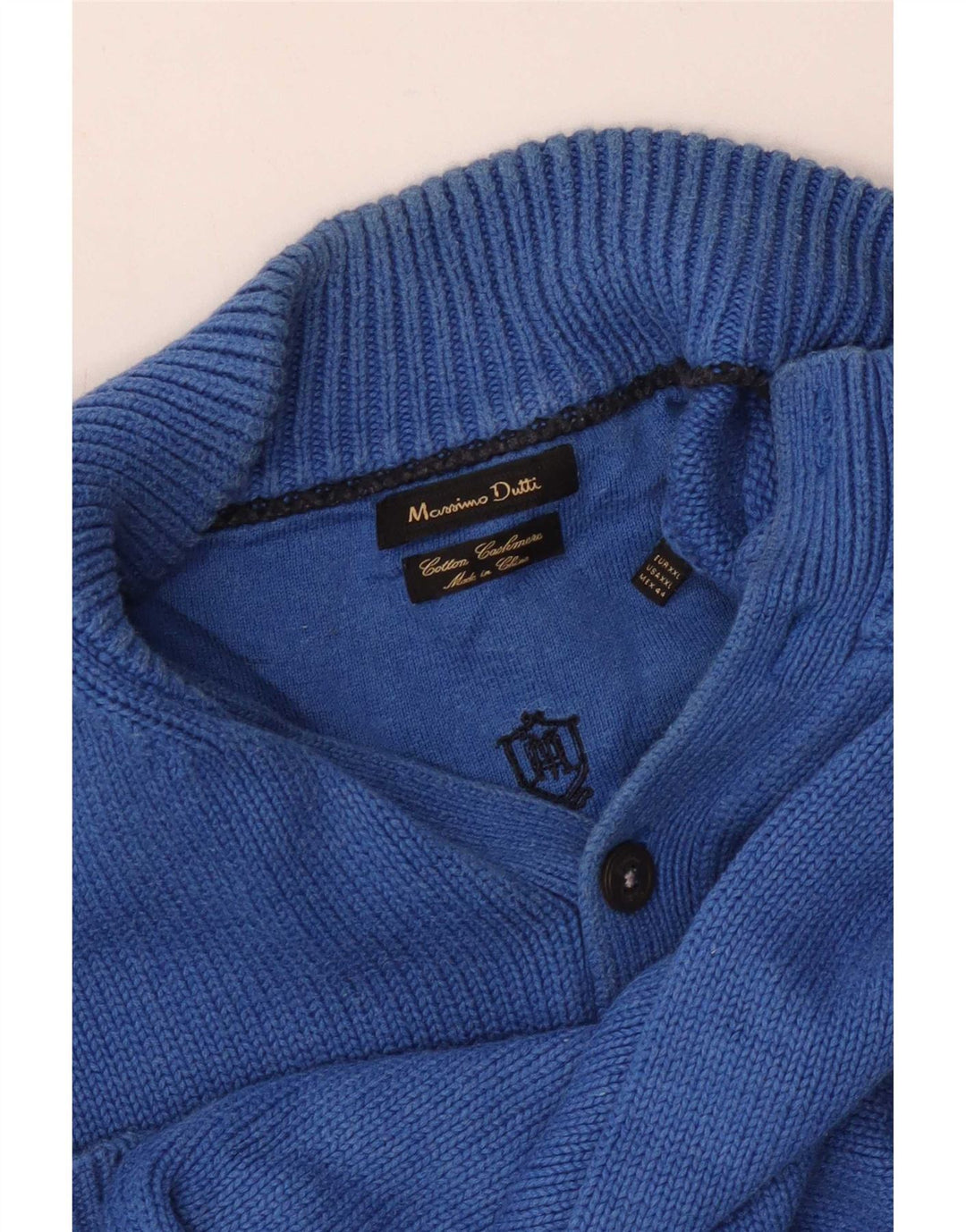 Massimo Dutti Maglione da uomo con collo a bottoni 2XL in cotone blu