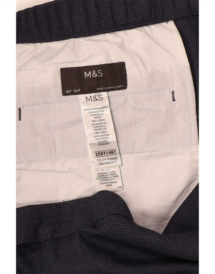 Pantaloni da abito dritti da uomo Marks & Spencer W40 L29 pied de poule blu navy