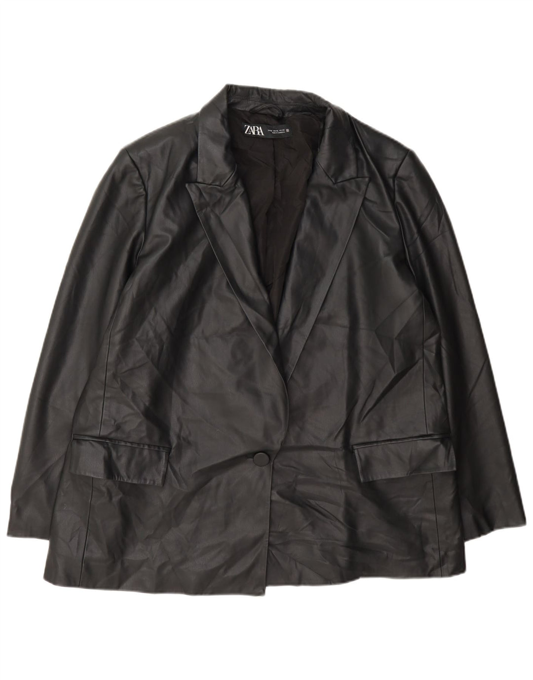 Giacca blazer da donna in ecopelle a 1 bottone Zara UK 18 XL polietilene nero