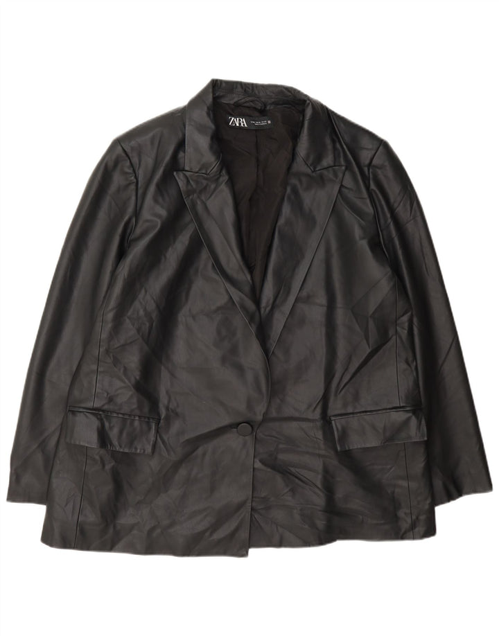 Giacca blazer da donna in ecopelle a 1 bottone Zara UK 18 XL polietilene nero