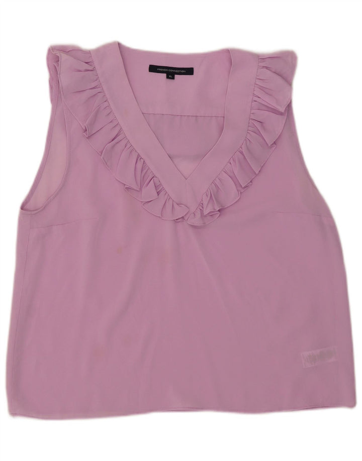 French Connection Camicetta senza maniche da donna con volant sul davanti UK 18 XL Rosa