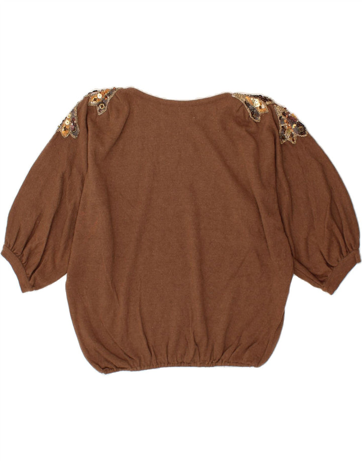VINTAGE Womens Batwing Button Neck Jumper Sweater UK 16 Large Brown Vintage Vintage and Second-Hand Vintage from Messina Hembry 