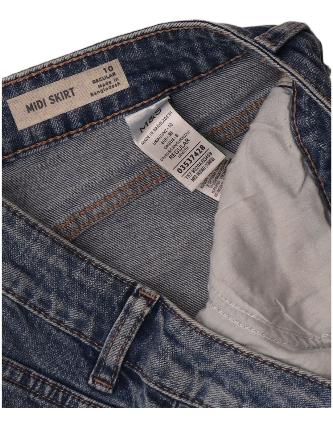 Gonna longuette in denim regolare da donna Marks & Spencer UK 10 piccola W30 blu