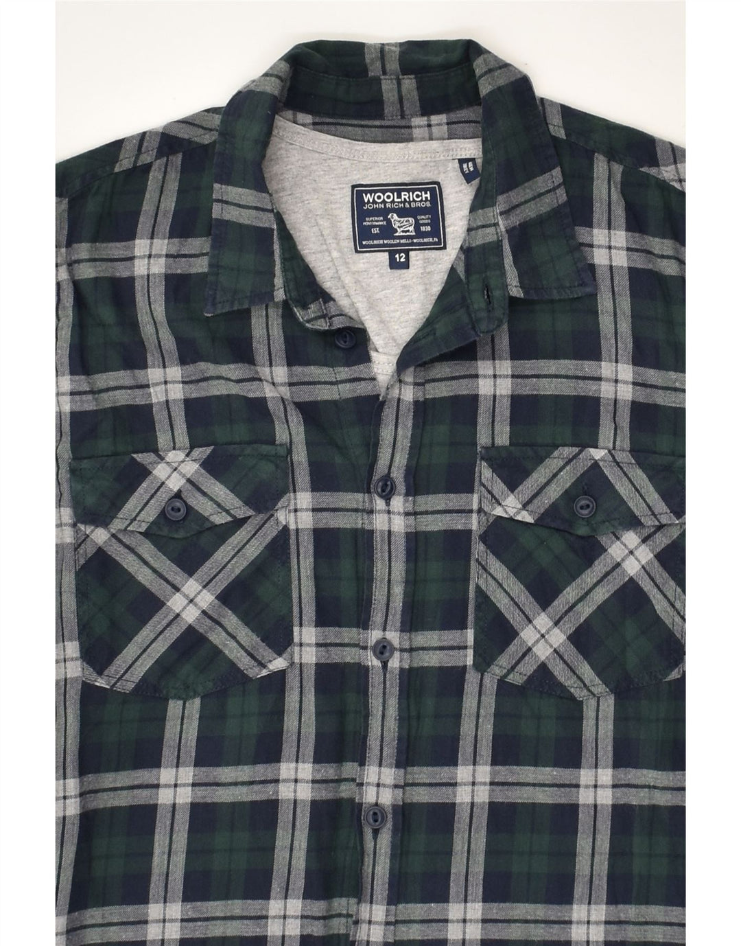 WOOLRICH Boys Shirt 11-12 Years Green Check Cotton | Vintage Woolrich | Thrift | Second-Hand Woolrich | Used Clothing | Messina Hembry 