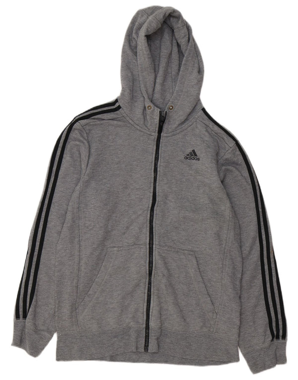 Maglione con cappuccio e zip Adidas da uomo in cotone grigio medio