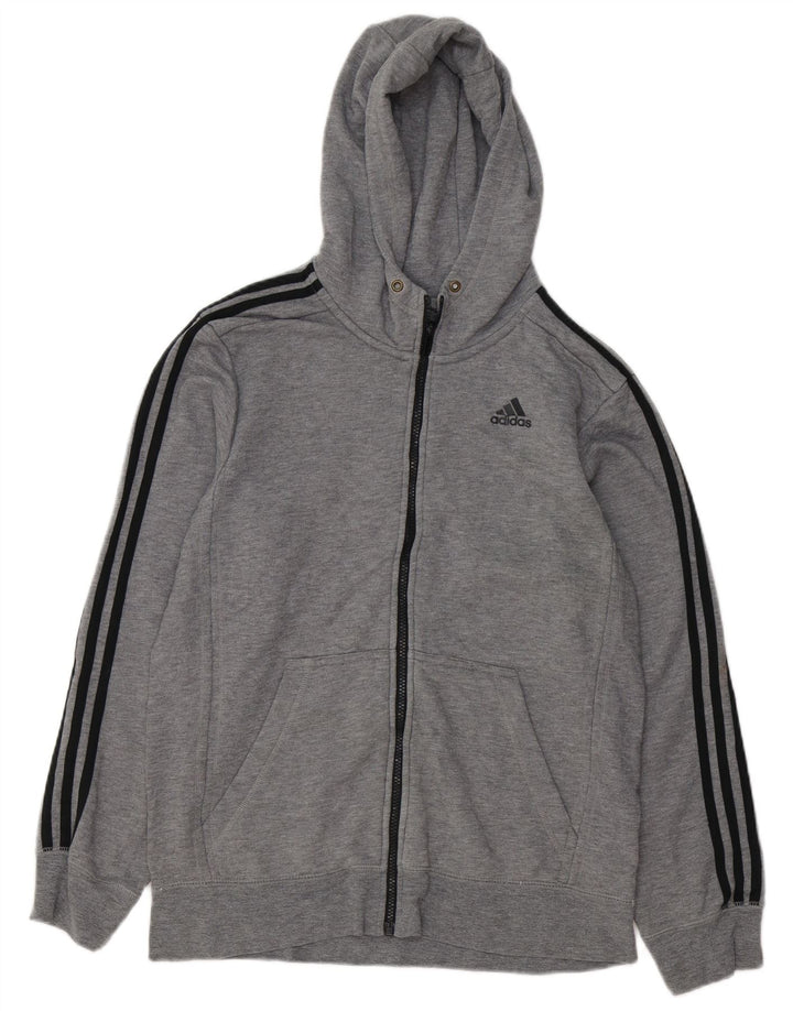 Maglione con cappuccio e zip Adidas da uomo in cotone grigio medio
