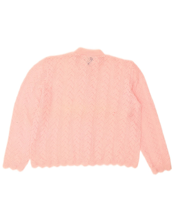 Maglione cardigan da donna vintage UK 16 grande lana vergine rosa