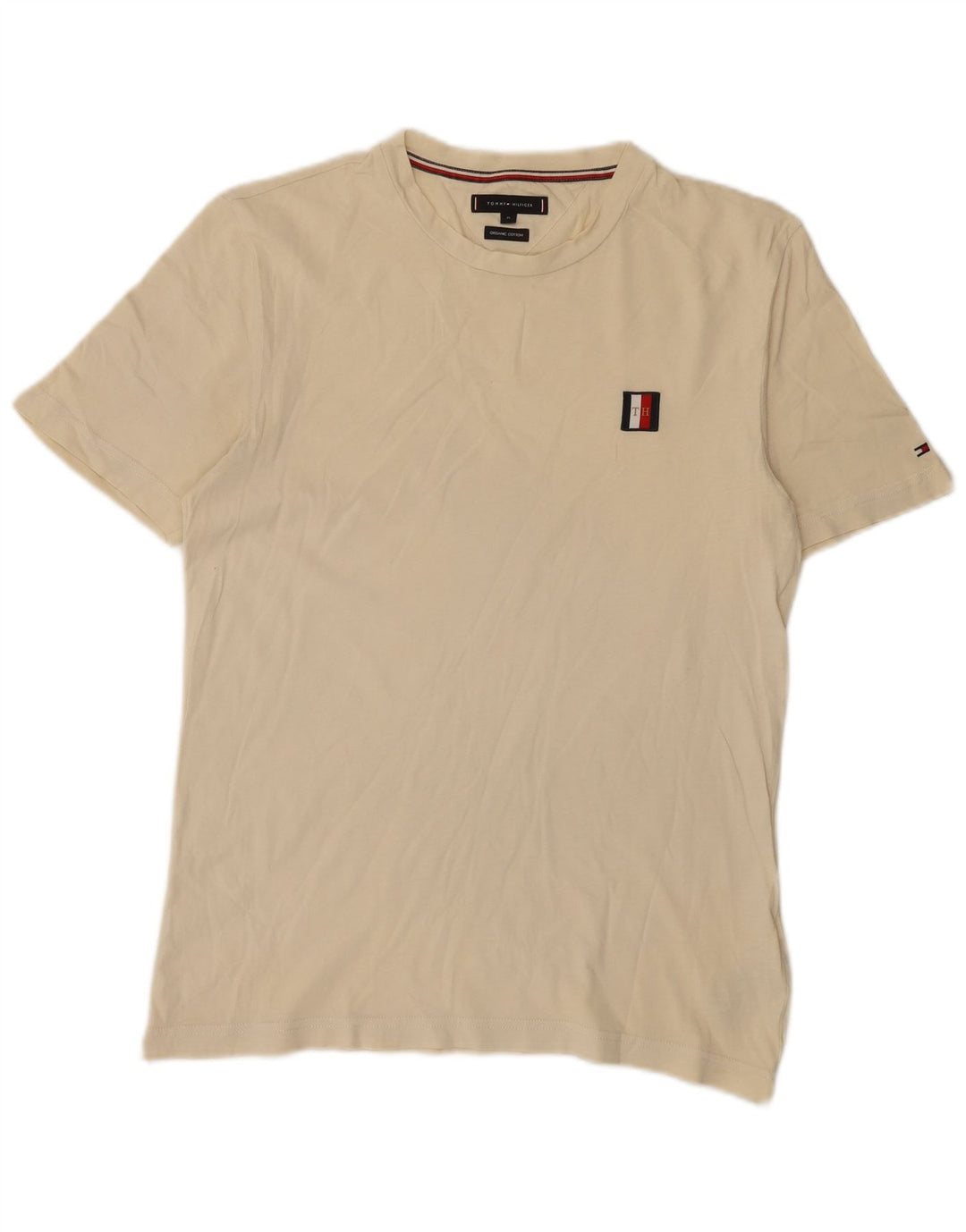 TOMMY HILFIGER Womens T-Shirt Top UK 14 Medium Beige Cotton