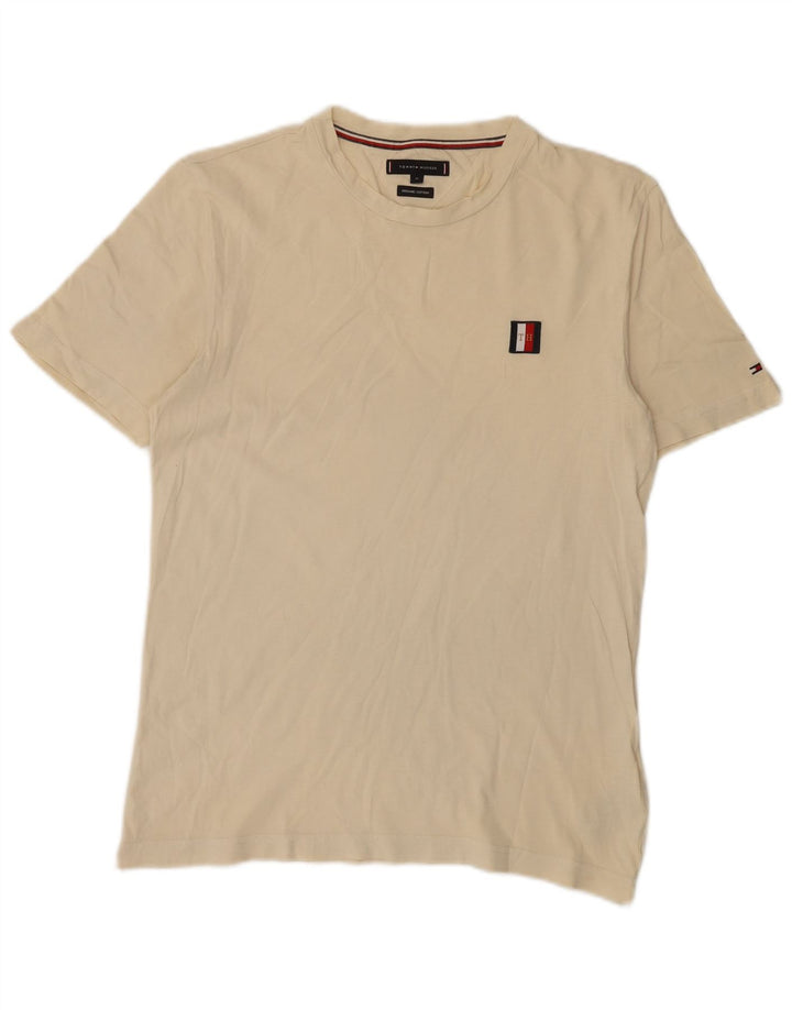 TOMMY HILFIGER Womens T-Shirt Top UK 14 Medium Beige Cotton