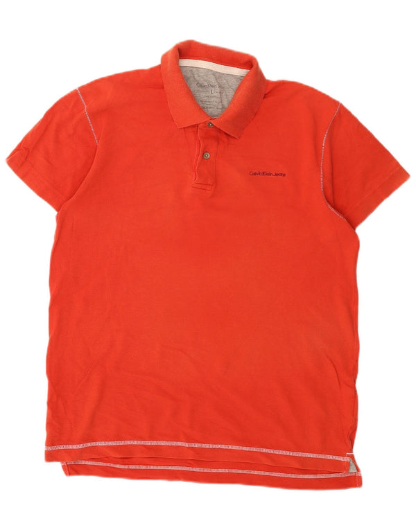 Polo da uomo Calvin Klein Jeans grande in cotone arancione