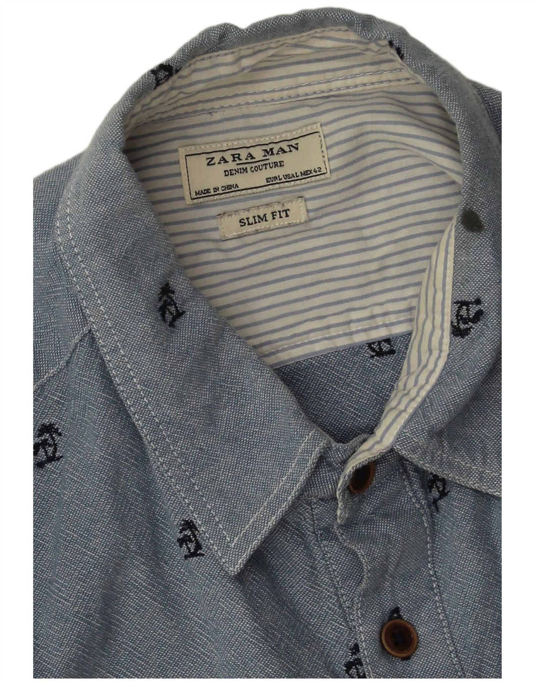 Camicia pullover slim fit da uomo Zara grande in cotone maculato blu