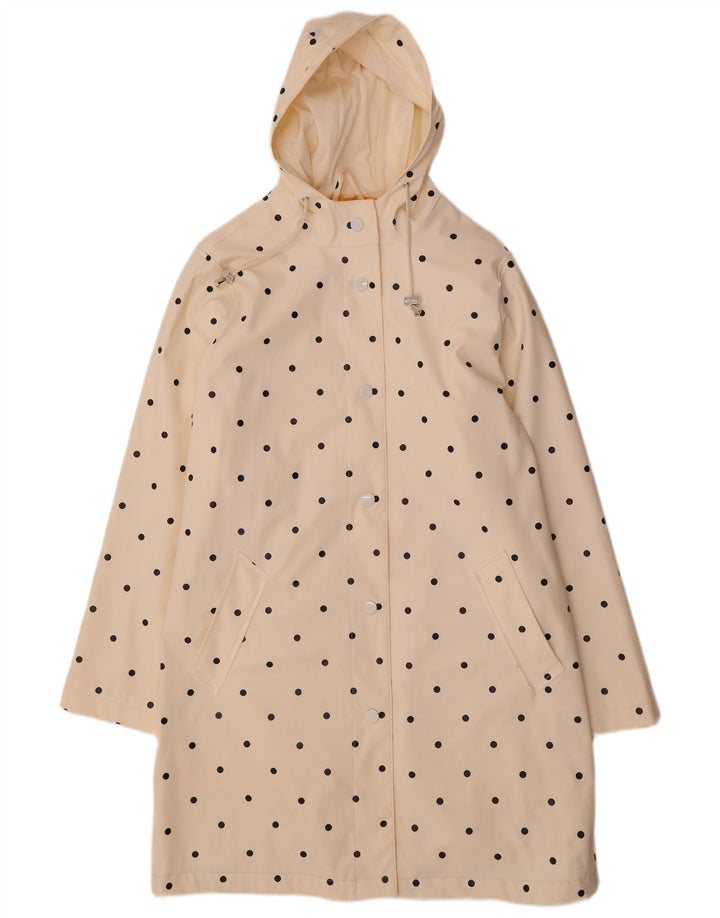 JOULES Impermeabile con cappuccio da donna UK 12 Medio poliestere a pois bianco sporco