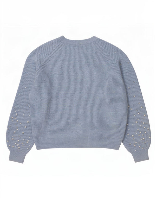 Marks & Spencer Womens Boat Neck Jumper Sweater UK 14 Medium Blue Spotted