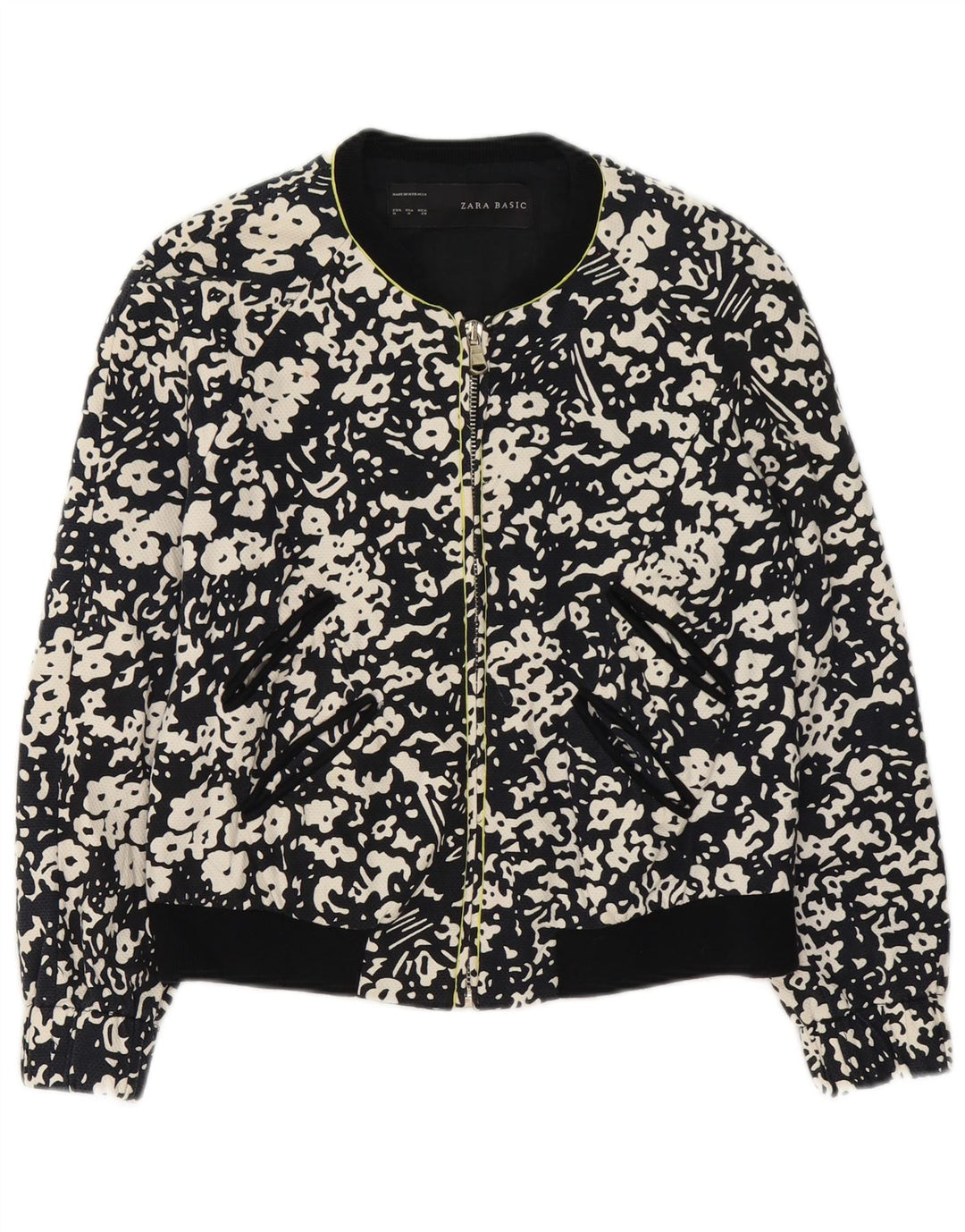 Giubbotto bomber con zip intera da donna Zara UK 14 cotone floreale nero medio