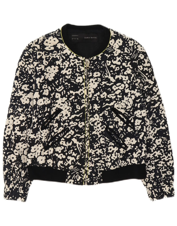 Giubbotto bomber con zip intera da donna Zara UK 14 cotone floreale nero medio