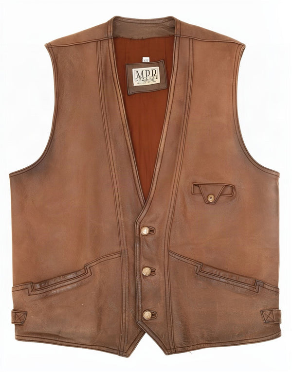 Gilet in pelle vintage da uomo 2XL Marrone