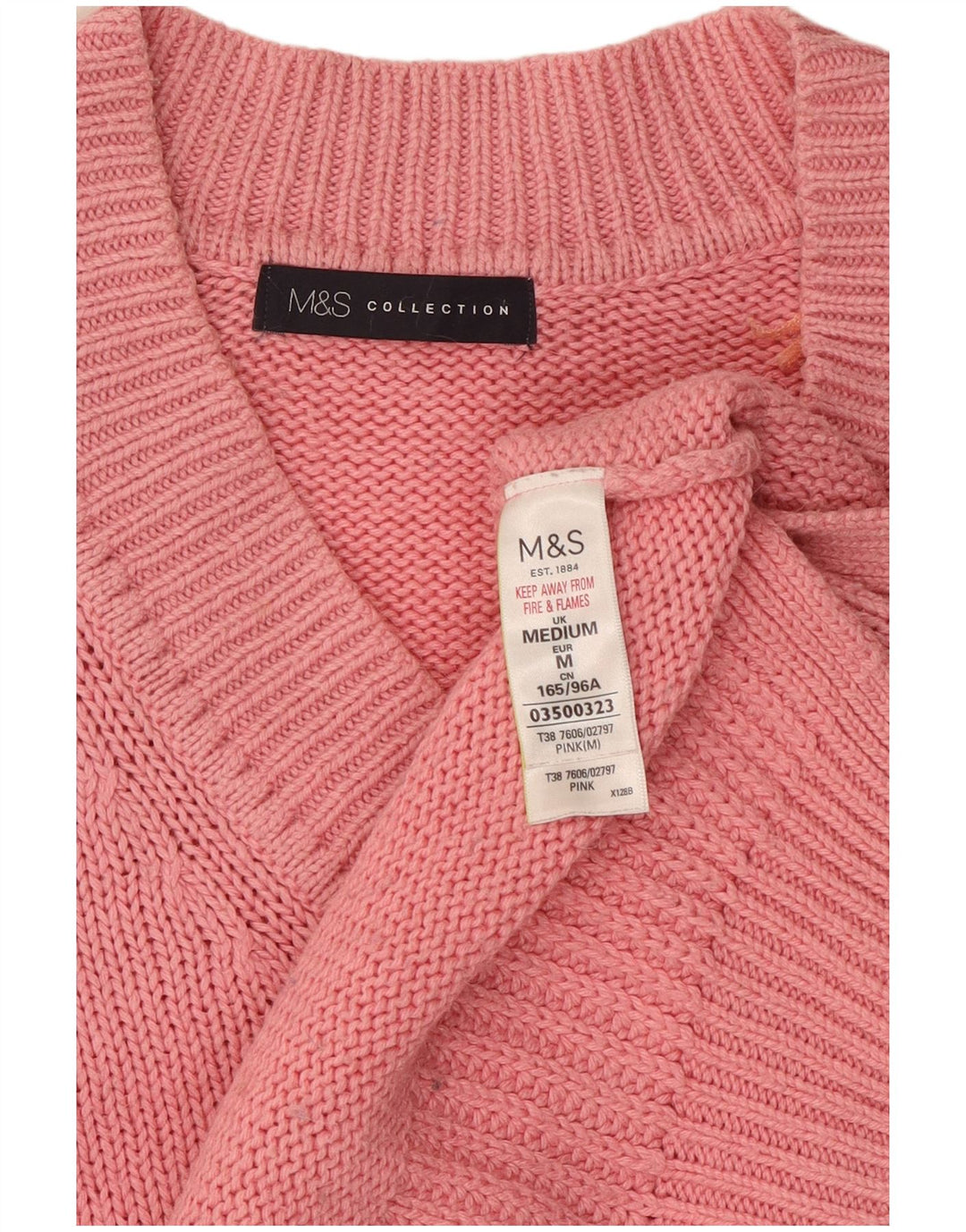 Maglione maglione con scollo a V da donna Marks & Spencer UK 14 Cotone rosa medio