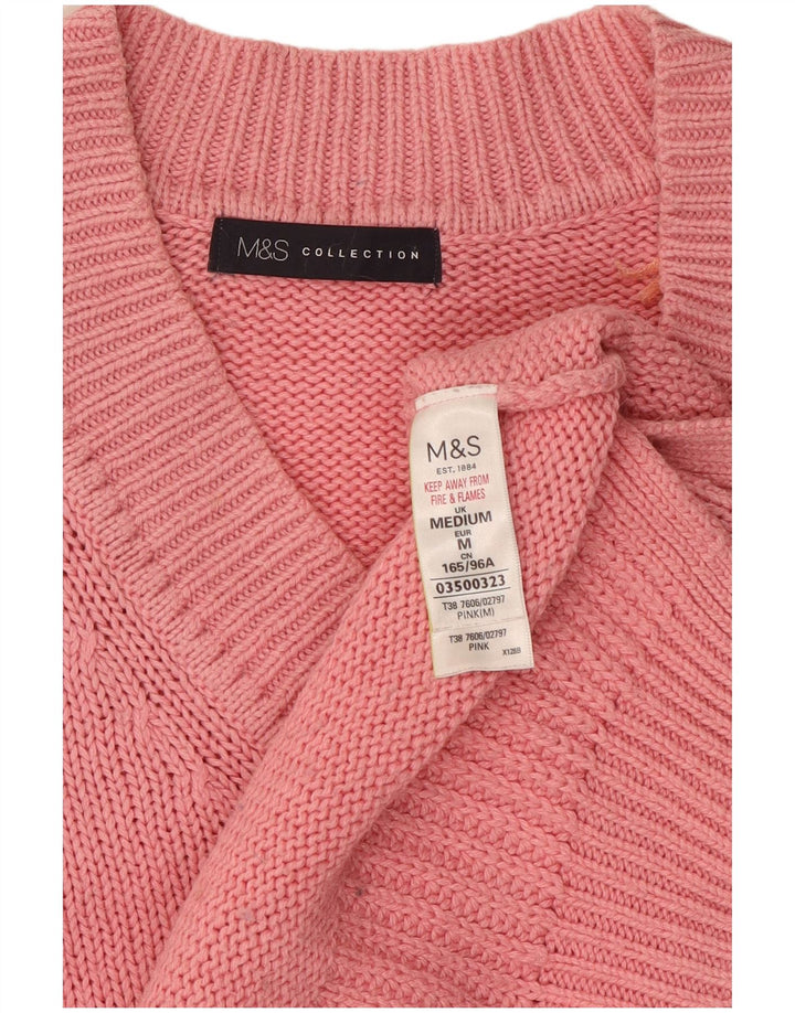 Maglione maglione con scollo a V da donna Marks & Spencer UK 14 Cotone rosa medio