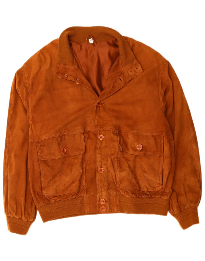 Giubbotto bomber vintage in pelle scamosciata da uomo IT 52 XL in pelle marrone