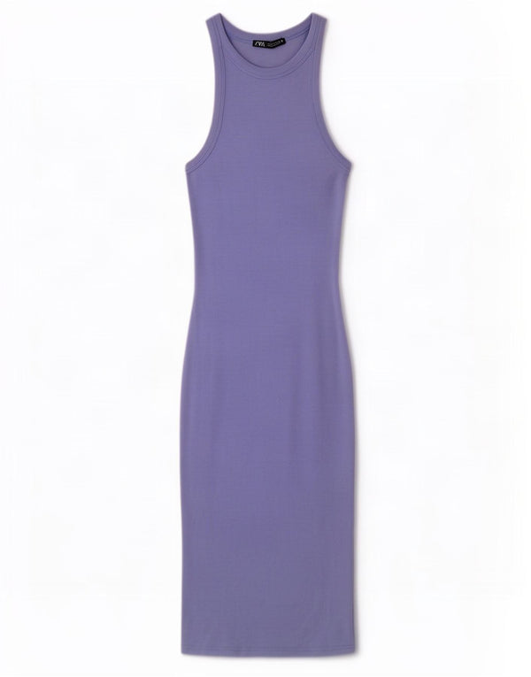 Abito aderente senza maniche da donna Zara UK 10 piccolo cotone blu