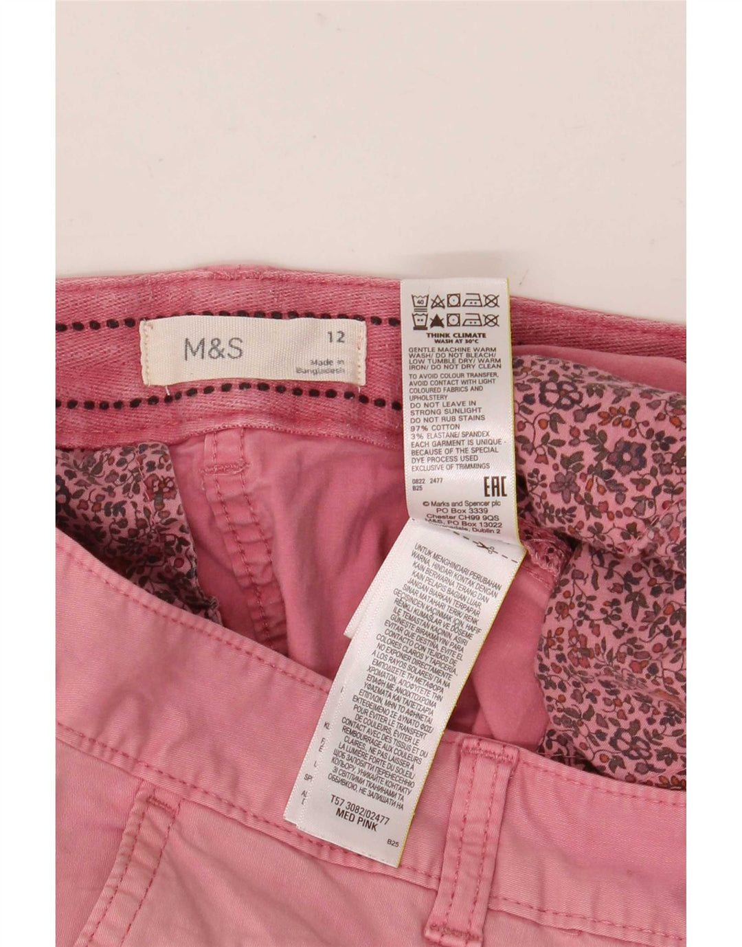Pantaloncini chino da donna Marks & Spencer UK 12 medi W32 cotone rosa