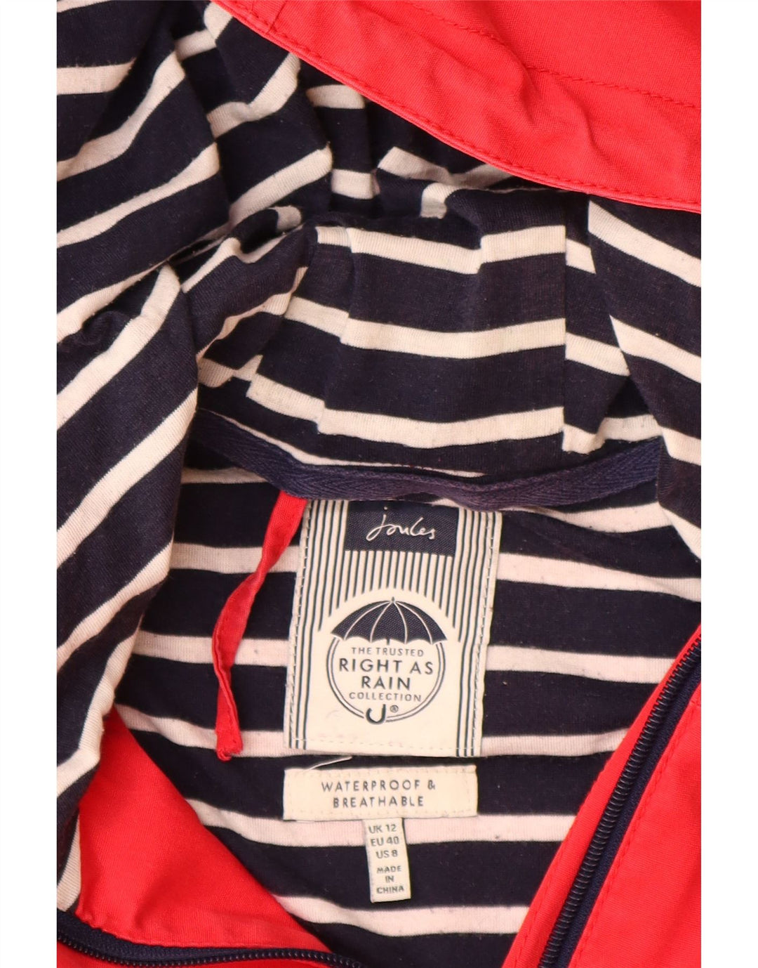 JOULES Womens Hooded Rain Jacket UK 12 Medium Red Cotton