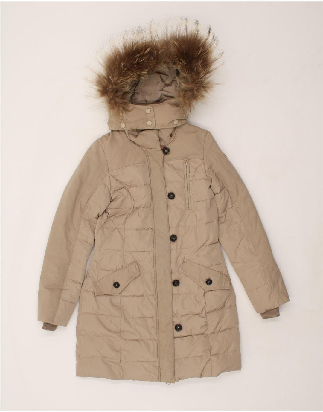 RIFLE Womens Hooded Padded Coat UK 6 XS Beige Polyester Vintage Rifle and Second-Hand Rifle from Messina Hembry 