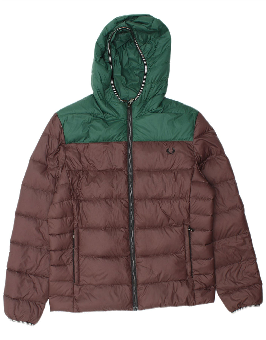 Giacca imbottita con cappuccio da uomo Fred Perry UK 38 Nylon color block marrone medio