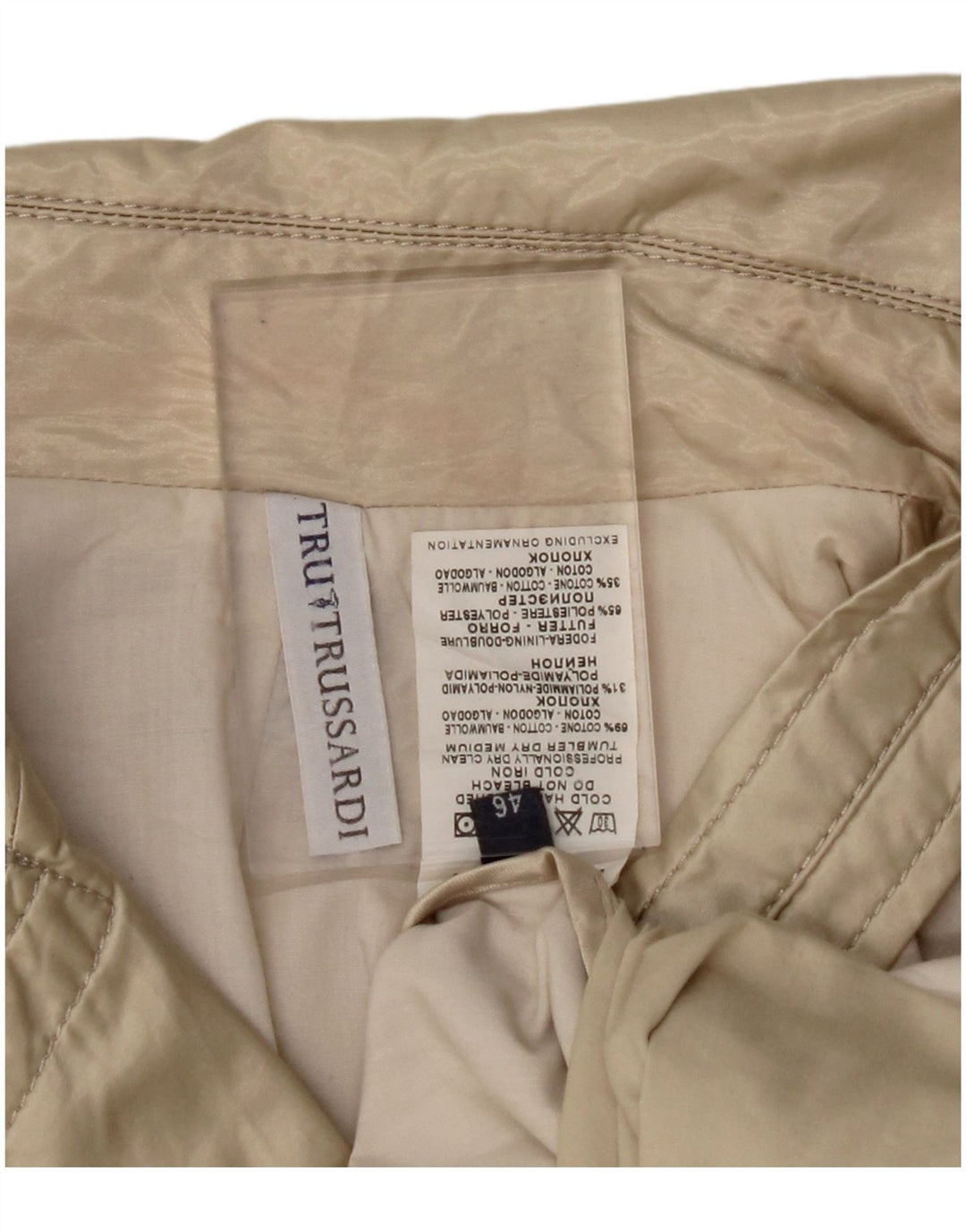 TRUSSARDI Womens Short Trench Coat IT 46 Large Beige Cotton
