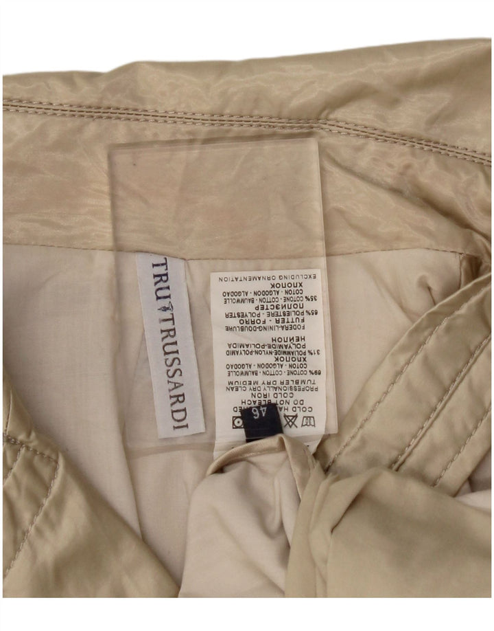 TRUSSARDI Womens Short Trench Coat IT 46 Large Beige Cotton