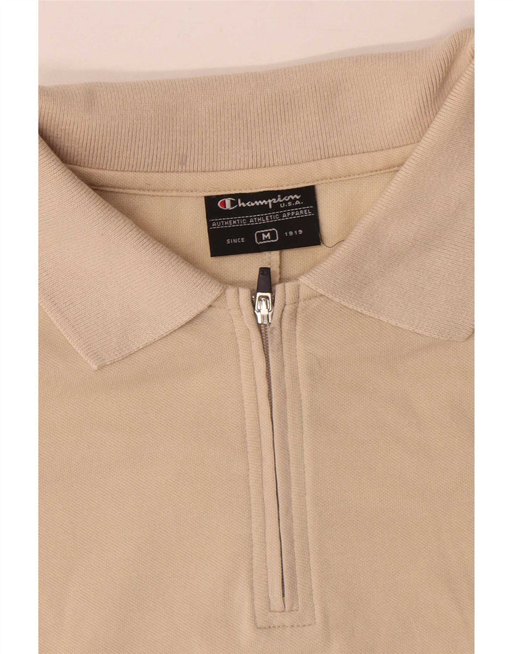 Polo Champion da uomo con zip e collo in cotone color block beige medio