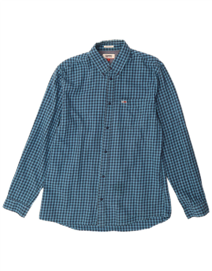 TOMMY HILFIGER Camicia da uomo vestibilità regolare in cotone a quadri blu grandi