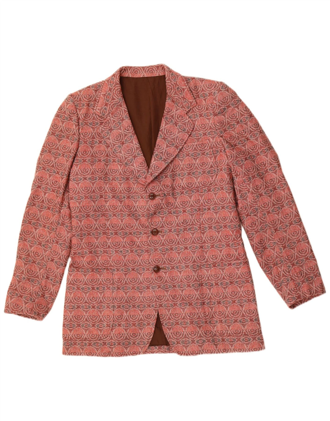 Giacca blazer vintage da donna a 3 bottoni UK 14 rosso medio geometrico