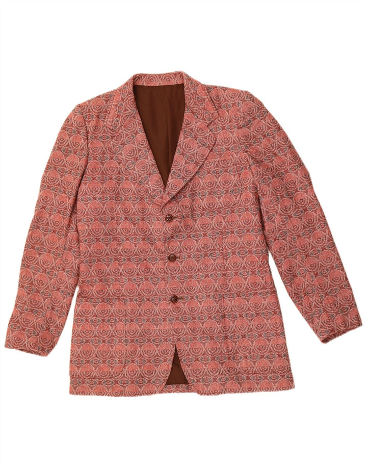 Giacca blazer vintage da donna a 3 bottoni UK 14 rosso medio geometrico