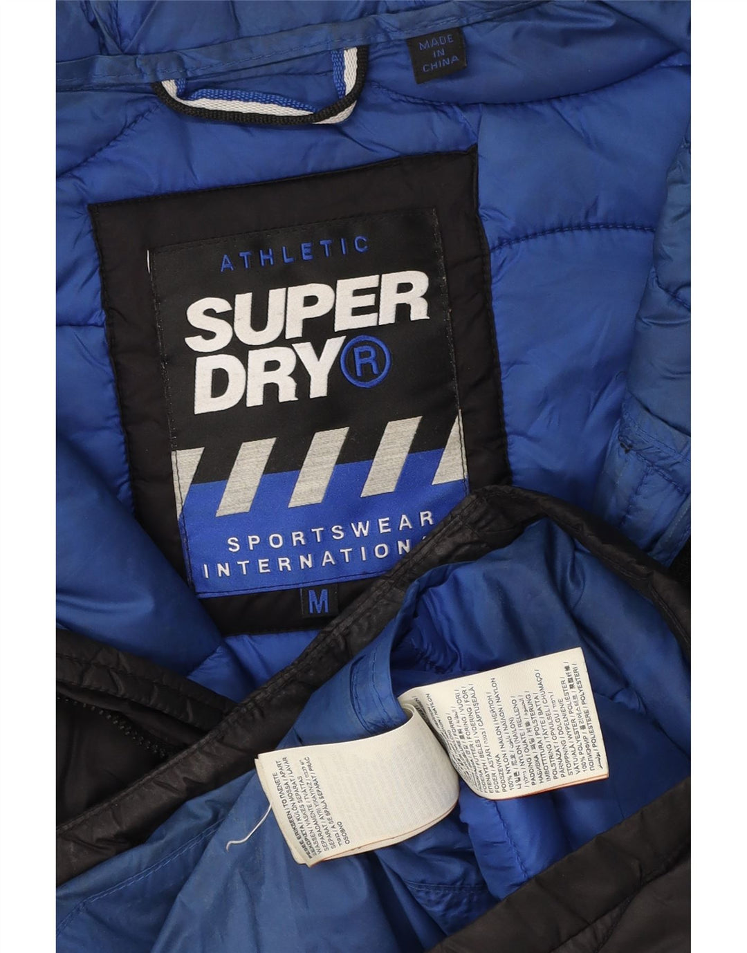 Giacca imbottita con cappuccio da uomo Superdry UK 38 nylon nero medio
