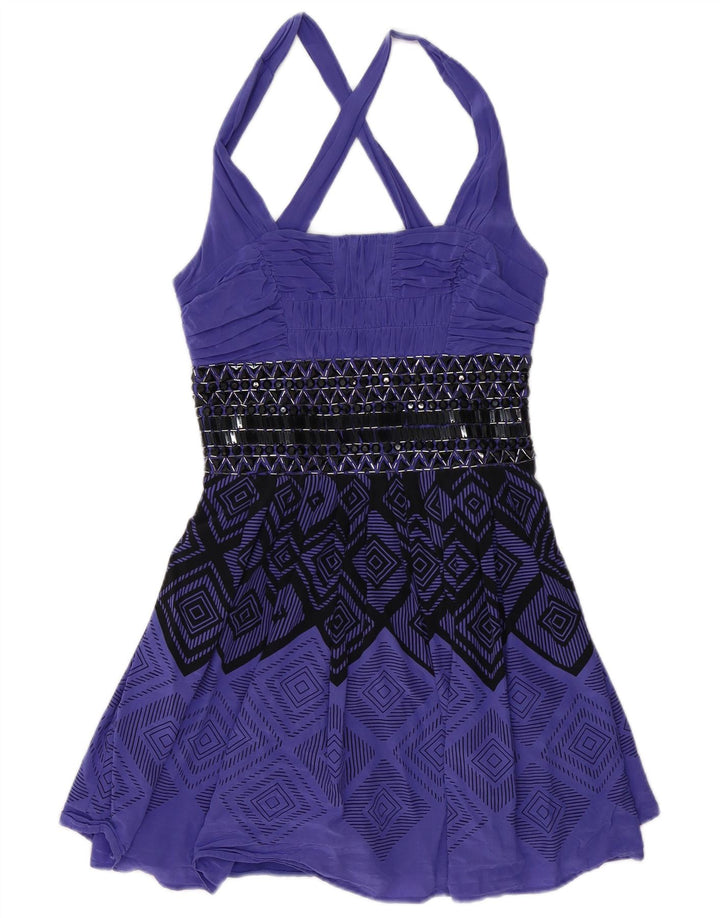 Top alla caviglia da donna vintage UK 12 Poliestere geometrico viola medio
