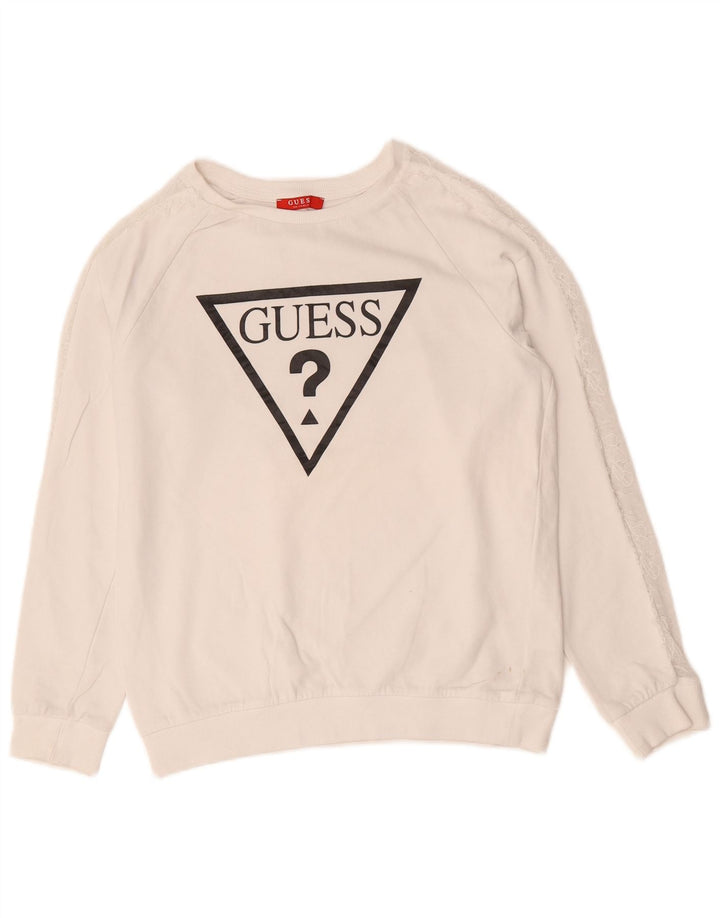 Guess Felpa con grafica da donna Maglione UK 8 Small Bianco Poliammide
