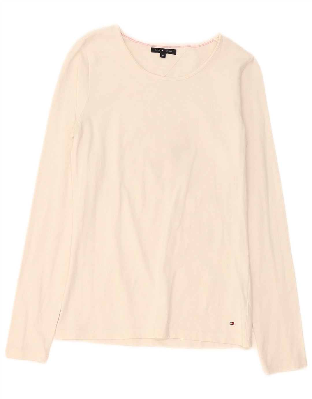 Tommy Hilfiger Donna Top Manica Lunga UK 12 Medio Bianco Cotone